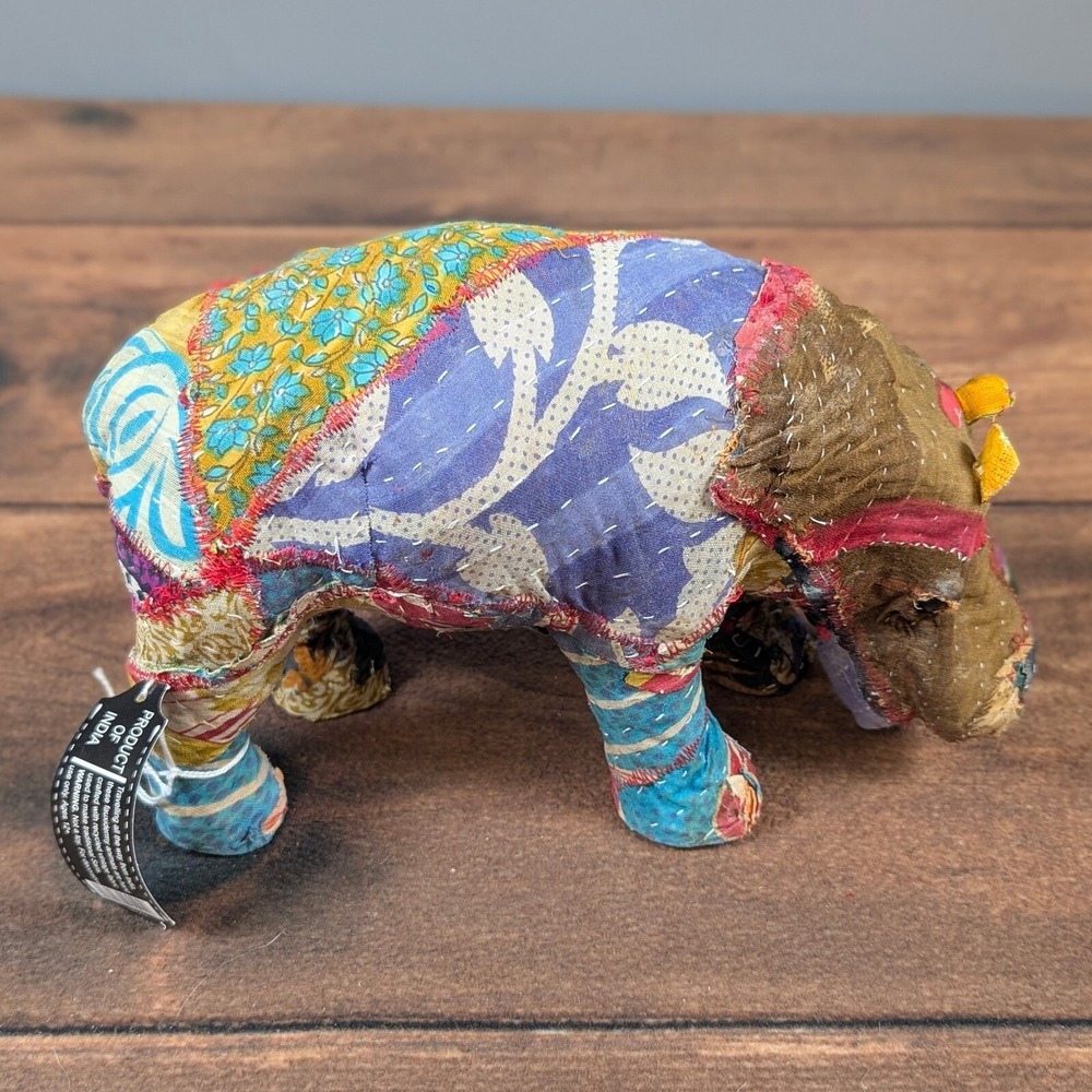 Fauna Jeremy Hippopotamus Stuffed Animal Patchwork Decor Handmade Toy‎